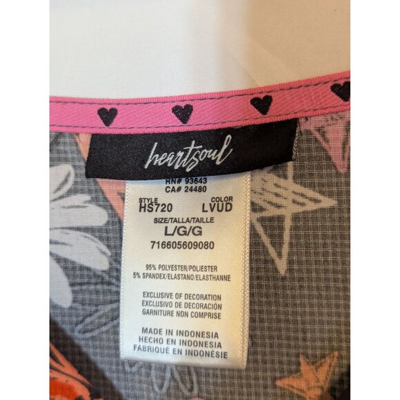 Heartsoul Womens V-Neck Scrub Top With Floral & Heart Print L/G/G - Picture 3 of 4